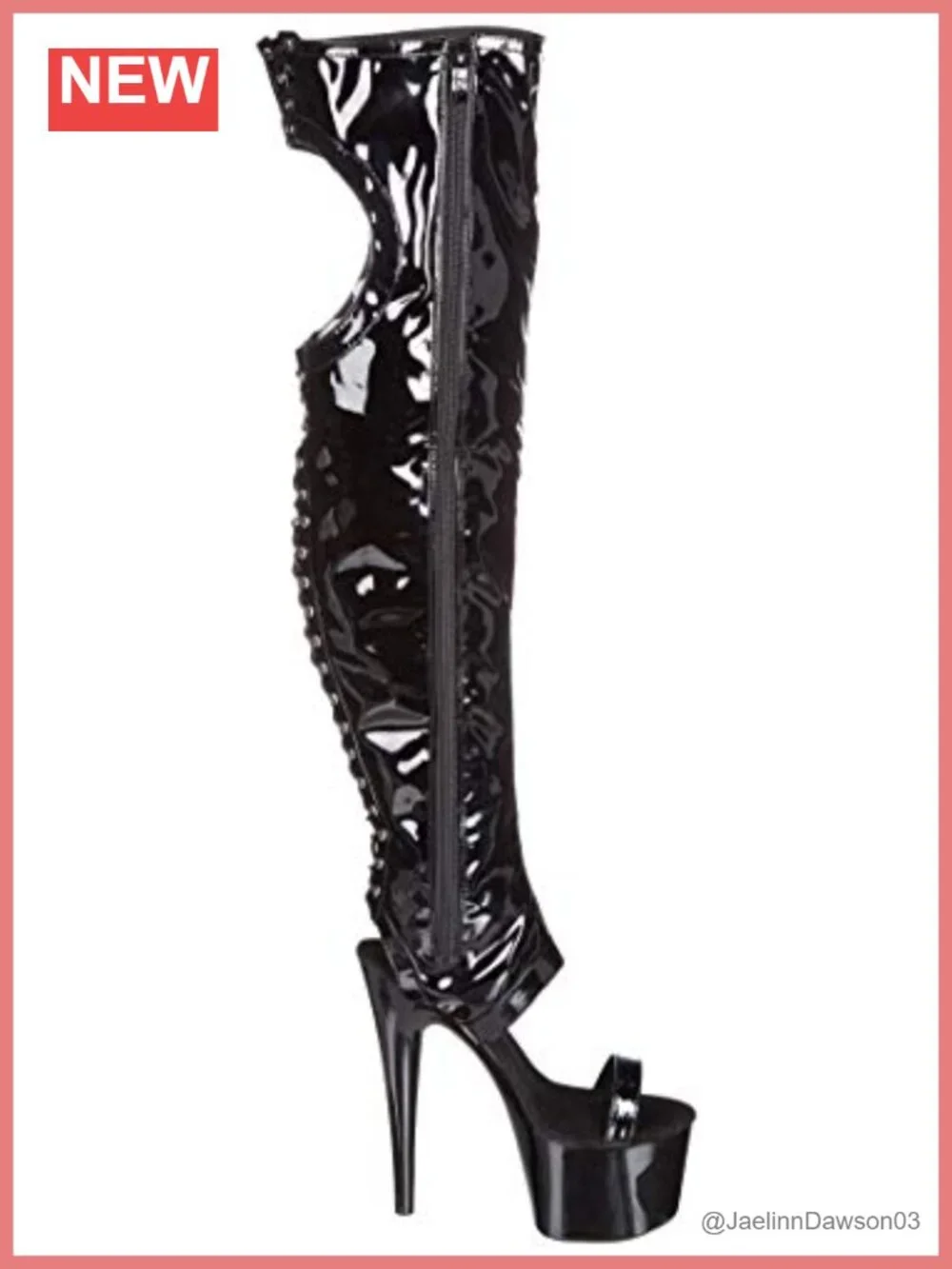 Faux Leather Cut Out Platform Thigh High Boots Open Toe Fetish Style
